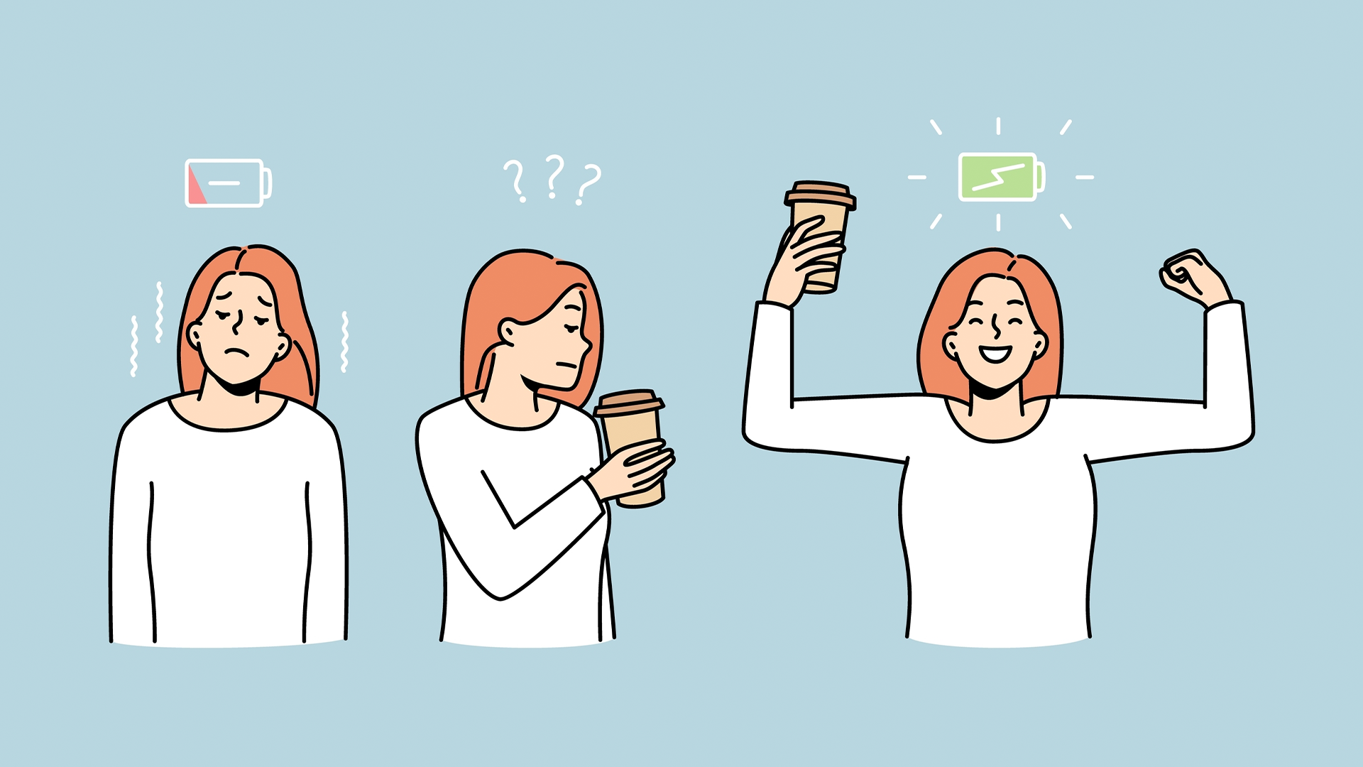 image showing a woman being energised by her coffee.